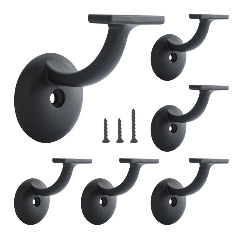 HOME MASTER HARDWARE Hand Rail Bracket  Heavy Duty Stair Support for Home or Office Stairways Handrail  Matte Black 6 Pack - Image 1